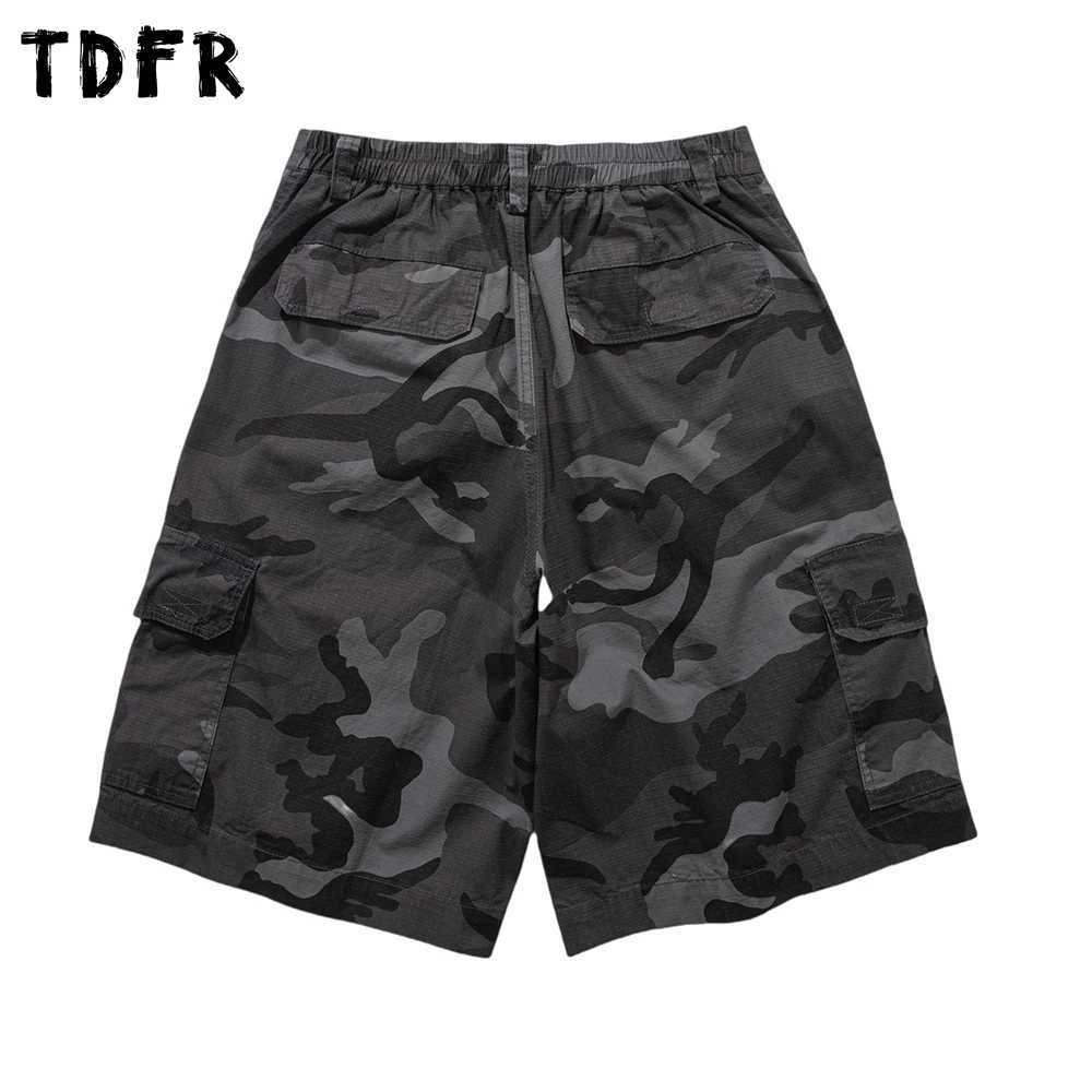 Camouflage Cargo Shorts Mens Pocket Summer Safari Style Elastic Waist Loose Wide leg knee-length shorts Men W250621