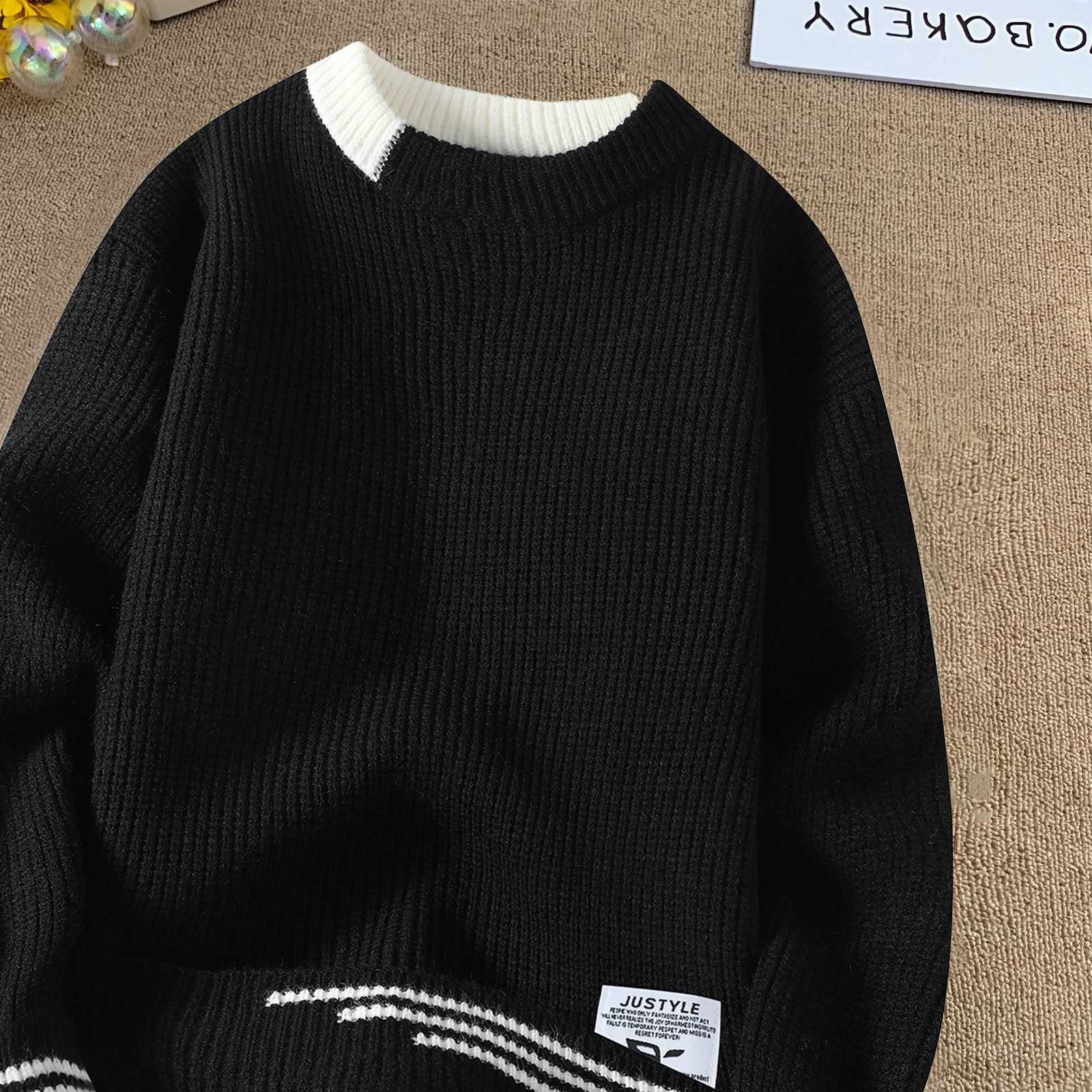 Men Retro Color Collision Twist Sweater Loose Fit Round Neck Knit Jumper Pullover Autumn Winter Casual 4 Colors Knitted Sweaters Z250621