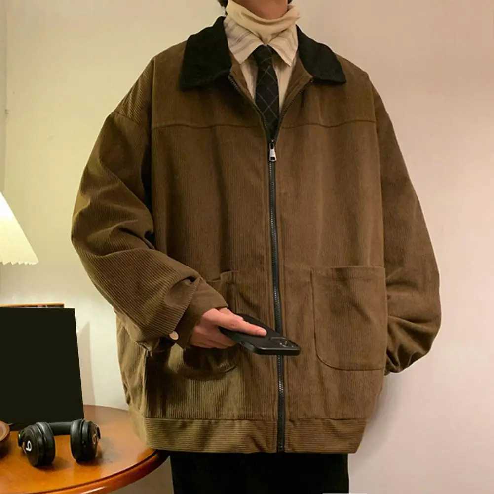 Corduroy Men Jacket American Style Vintage 2024 Men Bomber Jacket Windbreakers Zipper Coats Autumn Loose Cargo Outerwear XJ250621