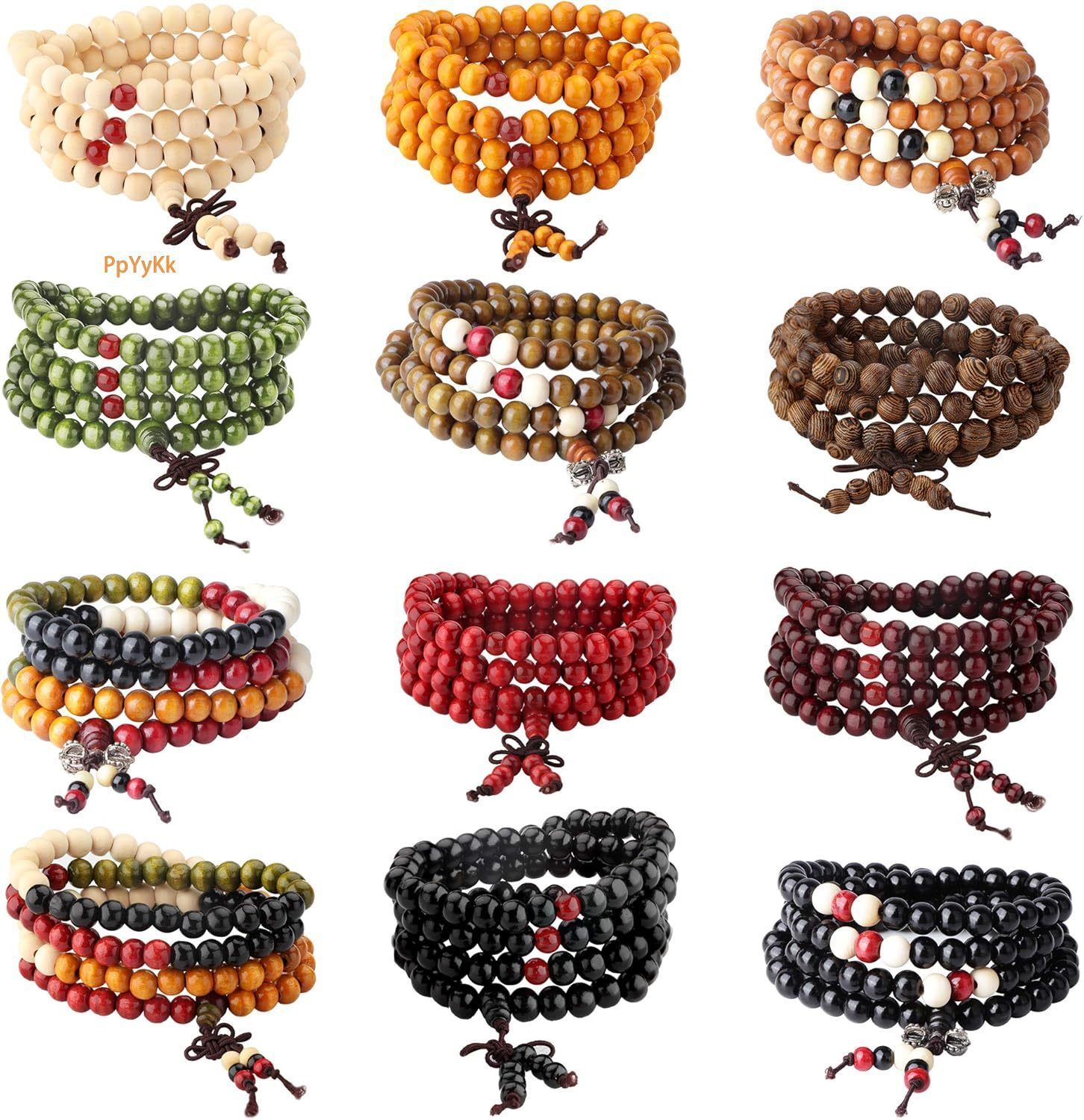 Energy bracelet 108 Mala Bead Bracelets 8MM Buddhist Prayer Strand Sandalwood Wood Beaded Bracelet Necklace Elastic Handmade Multilayer Tibetan Buddha