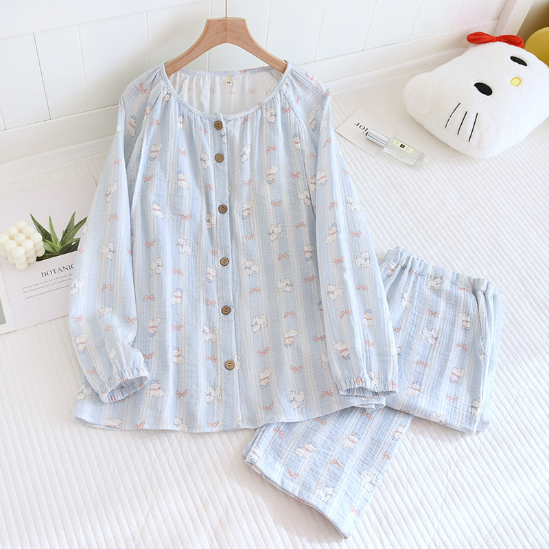 B934-Summer thin cotton gauze with chest pad confinement clothes pajamas