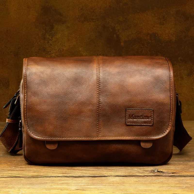 Leather shoulder bag mens messenger bag casual mens bag trendy high-capacity leather messenger bag tooling backpack. Z250621
