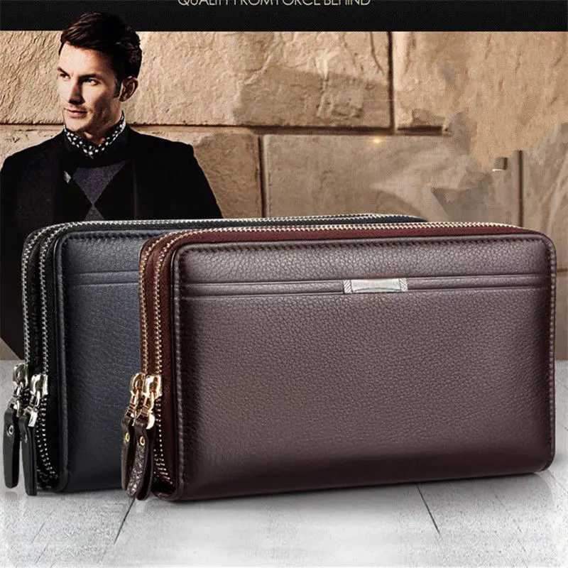 Mens Long PU Leather Clutch Wallet Large Capacity Business Double Zipper Card Holder Cellphone Handbag For Organization Z250621