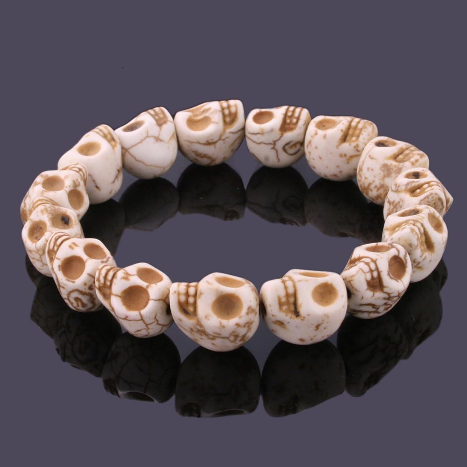 Luxury bracelet Ward Off Evil Skull Bracelet Energy Howlite Synthetic Turquoise Skeleton Tibetan Prayer Bead Mala Bracelet for Men Women