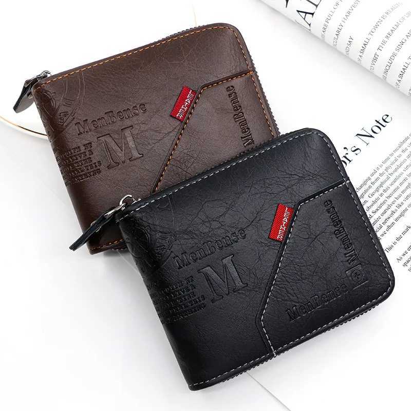 Mens Wallet Made of PU Wax Oil Skin Purse for Men Coin Purse Short Male Card Holder Wallets Zipper Around Money Coin Purse Z250621