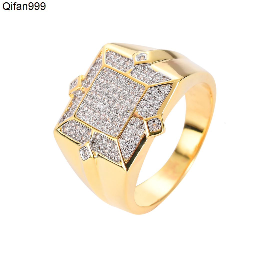 European American Hip Hop Mens Ring AAA High-Grade Zircon with Gold Plating Creative Inlay Style Trendy BlingBling Ring for Men