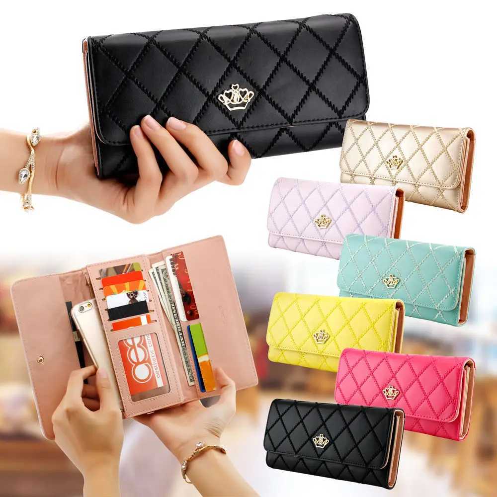 Fashion Womens Long Wallet Crown PU Leather Bifold Card Holder Money Purse Organizer Cellphone Handbag for Daily Use Z250621