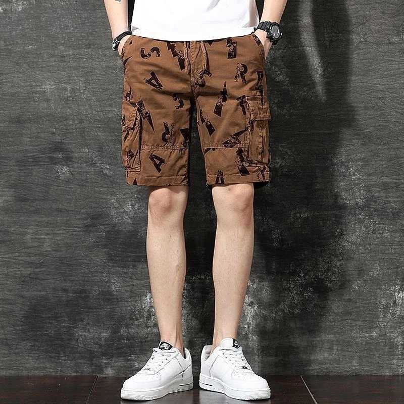 Short Pants for Men Baggy Printed Cotton Beautiful Mens Cargo Shorts Streetwear Harajuku Loose Jorts Clothes Elegant Clothing W250621