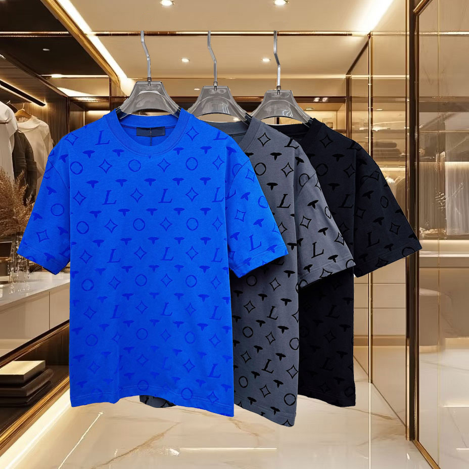 High quality designer men's T-shirt polo shirt men's T-shirt classic floral pattern top pressed velvet embroidery short sleeved