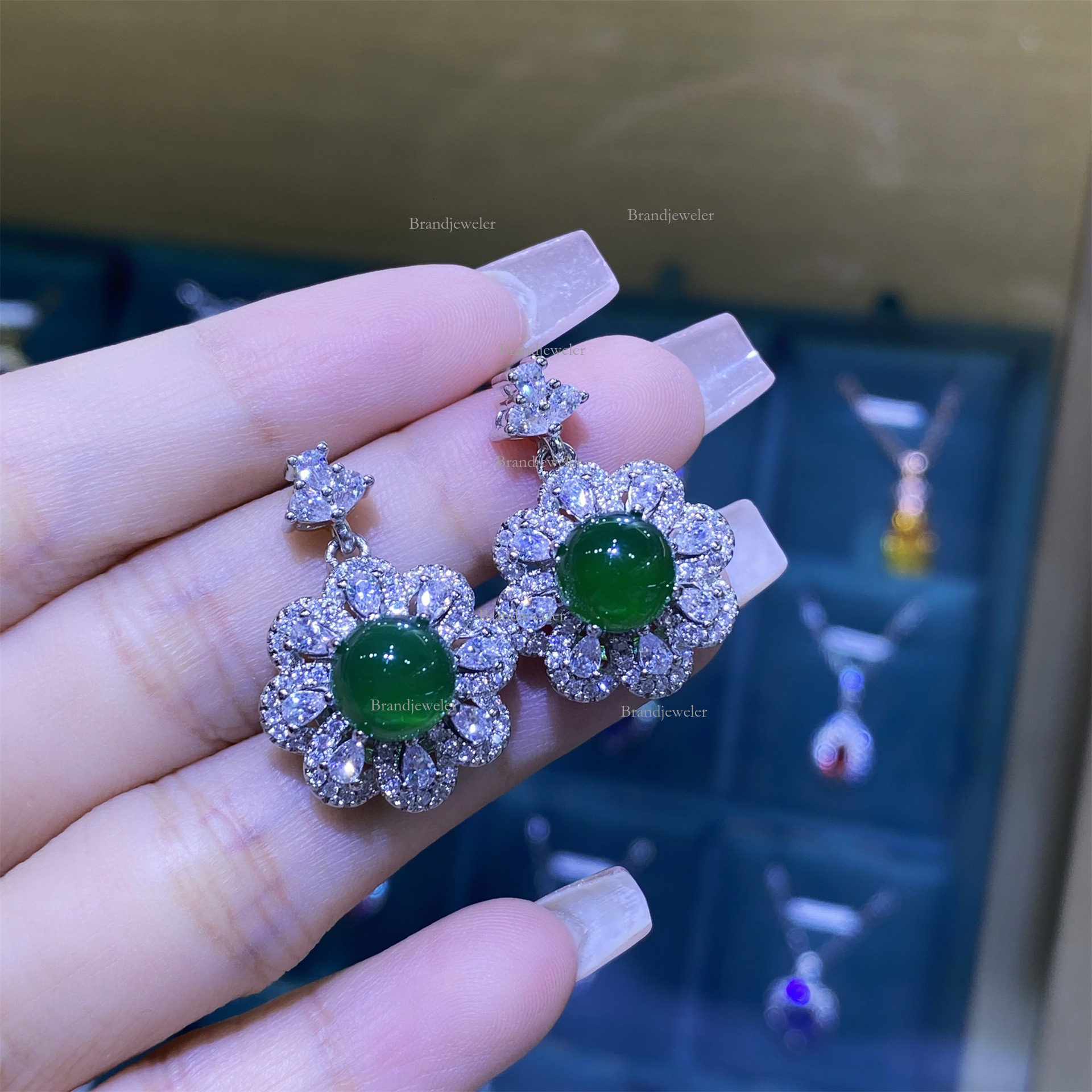 Natural 2025 New Model Green Chalcedony Sunflower Designer Necklace Green Agate Open Ring Women S Elegant Luxurious Pendant Free Delivery Earrings Thr