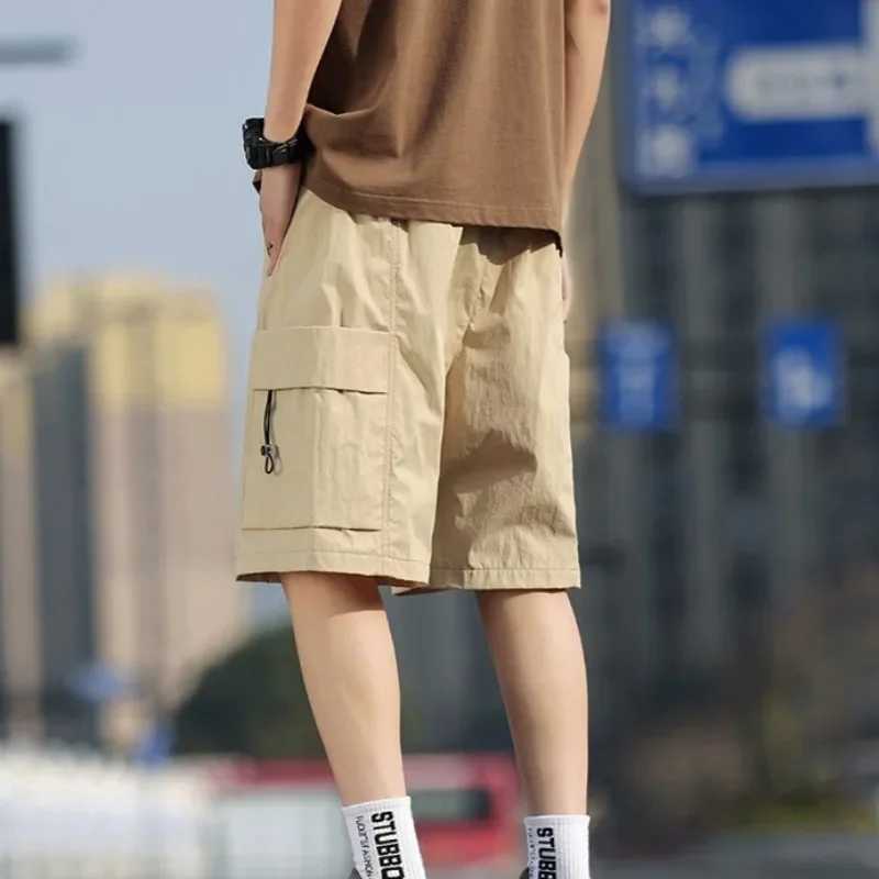 Wide with Draw String Elastic Waist Baggy Loose Solid Pockets Short Pants for Men Mens Cargo Shorts Long Half Distressed Nylon W250621