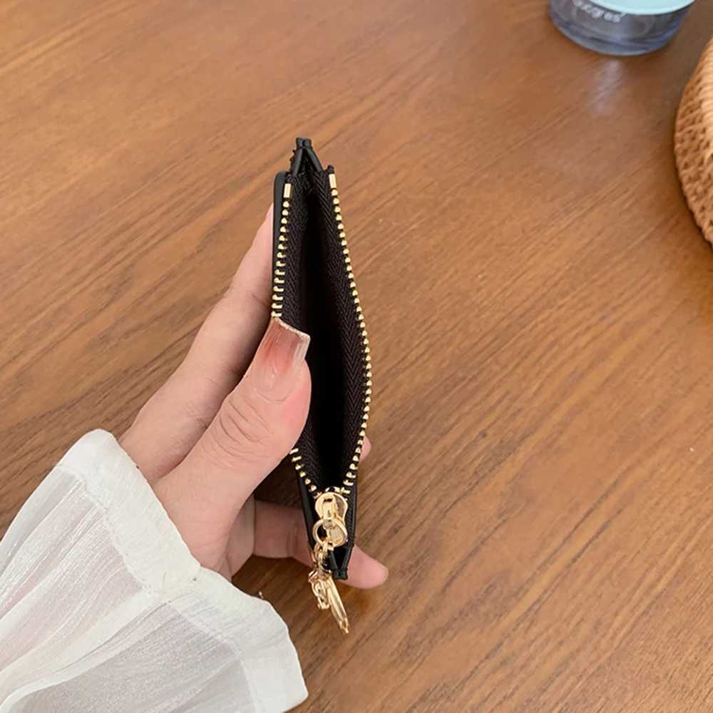 PU Leather Mini Wallets Zipper Card Holder Portable Fashion Small Coin Purse With Keychain Thin Business Card Clip For Gift Z250621