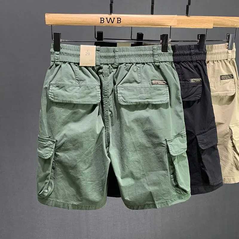 Mens Bermuda Cargo Shorts Solid Cotton Multi Pocket Khaki Male Short Pants Summer Nylon Distressed New in Jorts 2025 Fashion W250621