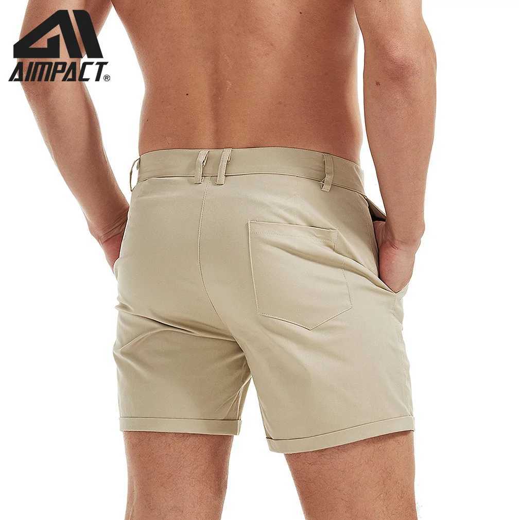 AIMPACT Mens Summer Slim-fit 5 Inseam Flat-Front Stretch Solid Color Cargo Shorts AM2355 W250621