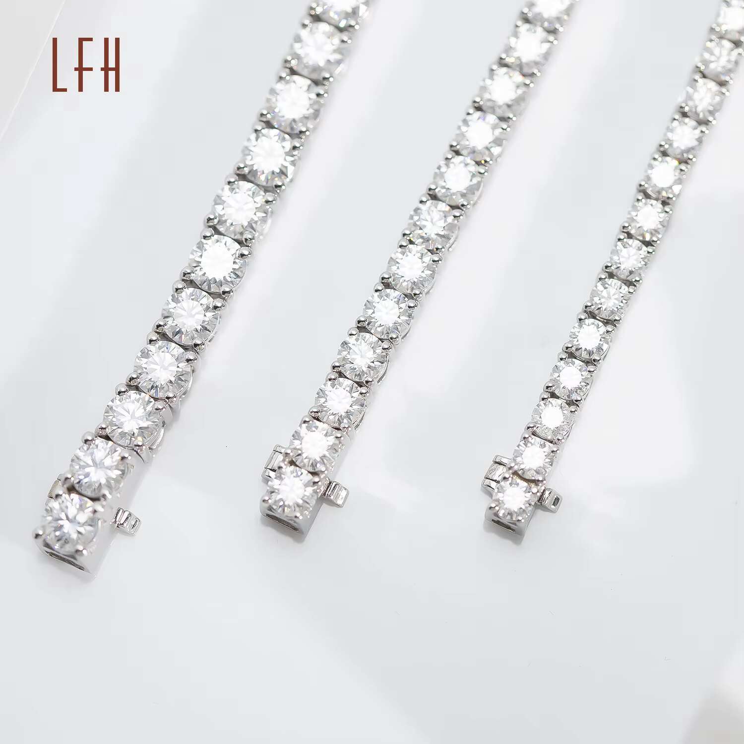 White 18k Real Gold 3mm Round Brilliant Cut Lab Created Moissanite Diamond Tennis Bracelet Womens Moissanite Tennis Bracelet
