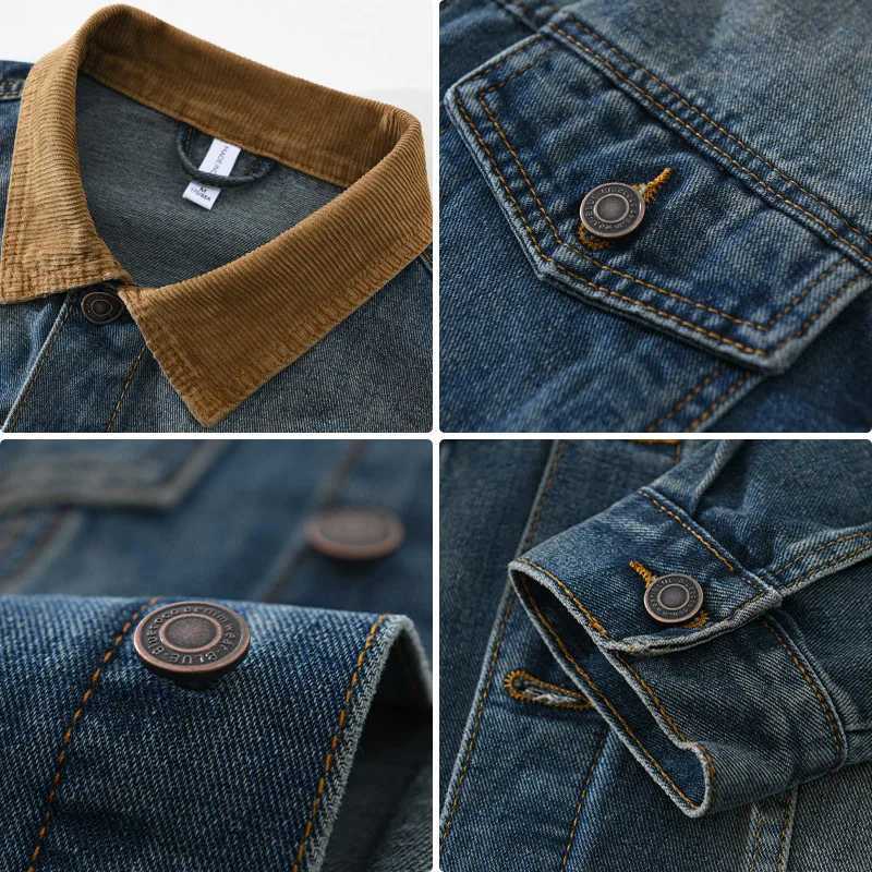 Patchwork Denim Jackets for Men Spring Autumn American Vintage Casual Workwear Youth Distressed Old Washed Jeans Tops Outerwear XJ250621