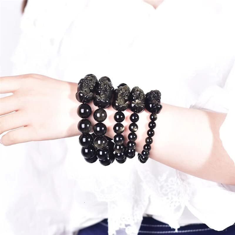 Buddhist Consecration Zen Mala Bead Attract Prosperity Ward Off Evil Gold Obsidian Buddhist Buddha Prayer Beads BraceletStretch StringUnisex