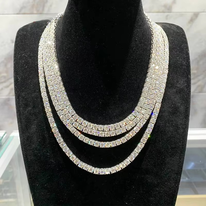 High-Quality Fashion Necklace Sier 2mm 3mm 4mm 5mm VVS Silicone Tennis Chain Hip-Hop Jewelry