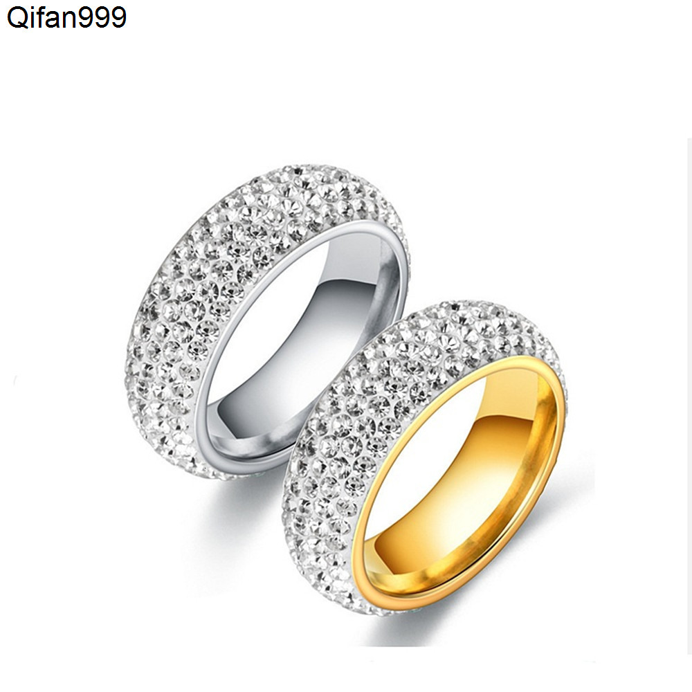 Five Rows of Diamond Arc Titanium Steel Ring European and American Fashion Couple Ring Korean Minority Diamond Ring
