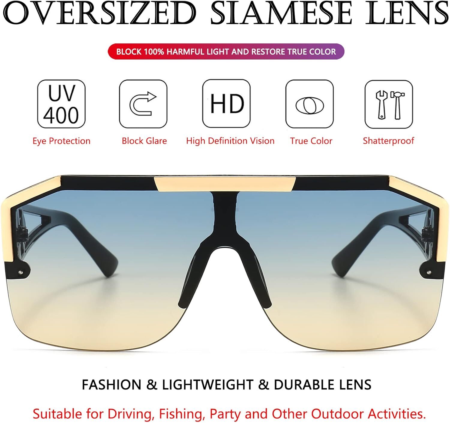 Designer sunglasses Square Oversized Sunglasses Flat Top Shield Sun Glasses for Men Women One Lens Square Shades