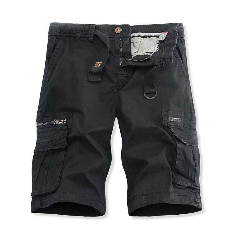 Summer Cotton Cargo Shorts Men Straight Multi Pocket Casual Shorts Mens Fashion Loose Solid Color Outdoor Knee Length Trousers W250621