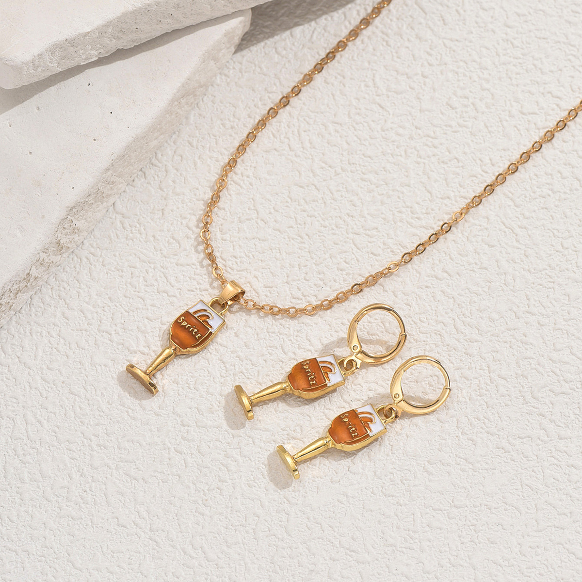 Wind Women Necklace Earring Set Personality Wine Glass Oil Drop Pendant Design Clavicle Chain Earrings
