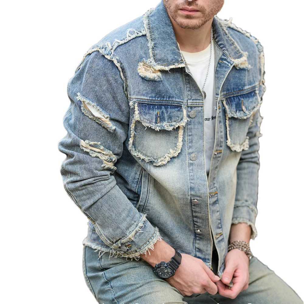 Street Stylish Retro Style Holes Slim Street Denim Jacket Coat Good Quality Distressed Mens Casual Denim Jacket XJ250621