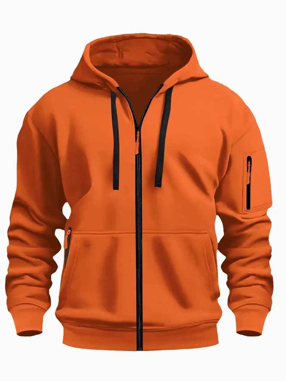Mens Casual Sports Hoodies Fashion Drawstring Sweatshirts Solid Loose Fit Arm Pocket Long Sleeve Zipper Top SweatshirtsXJ250621