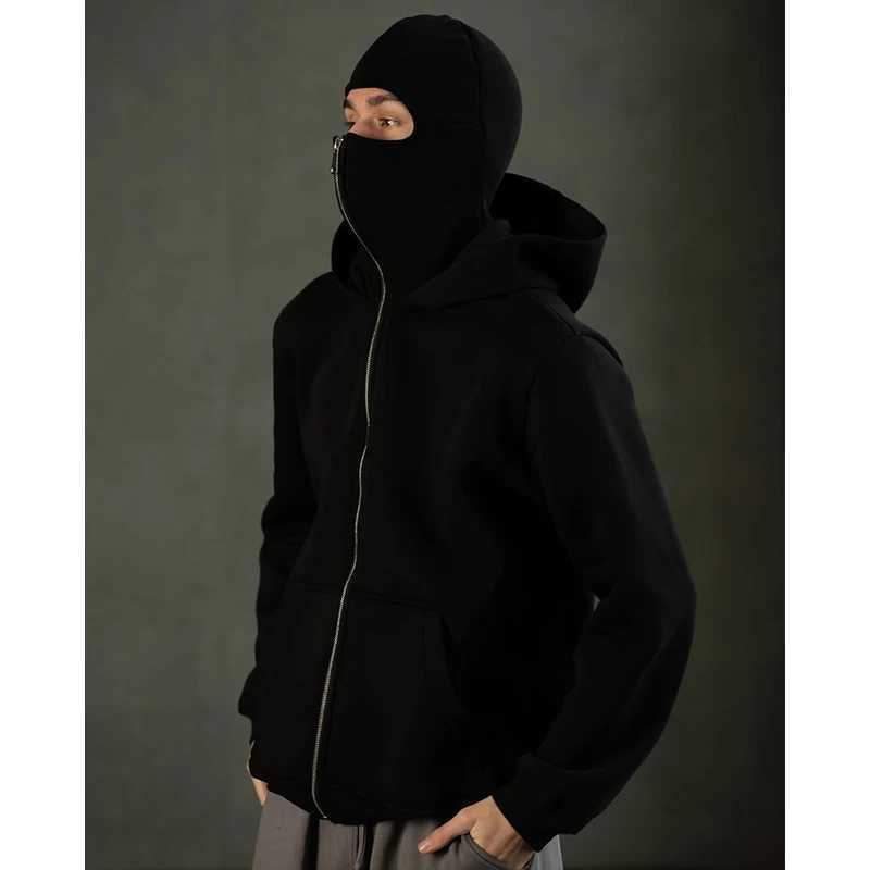 Mens Double Hat Mask Zipper Design Winter Windproof Hoodie Sports Jacket Outdoor Activities Hiking Travel Running Sweatshirt XJ250621