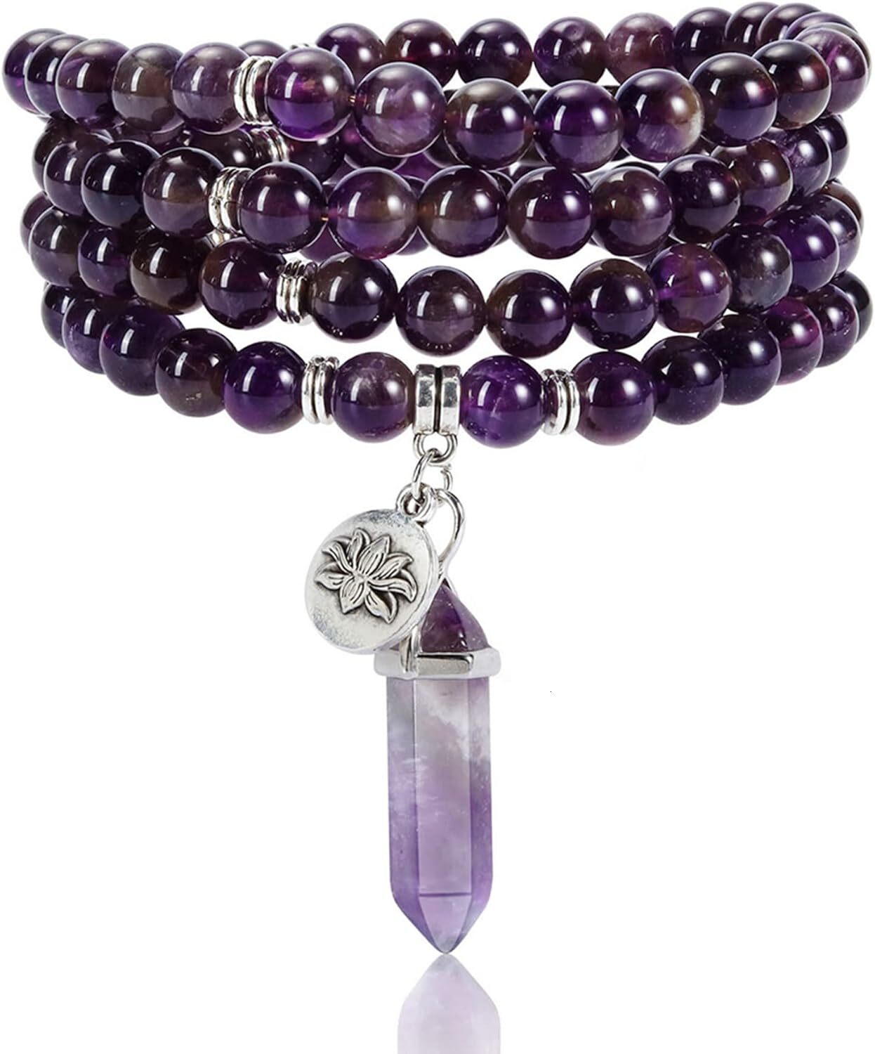 Luxury 108 Mala Prayer Beads Bracelet Natural Gemstone Bracelet Multilayer Healing Crystal Stones Stretch Bracelets Yoga Meditation Reiki Quartz Jewel