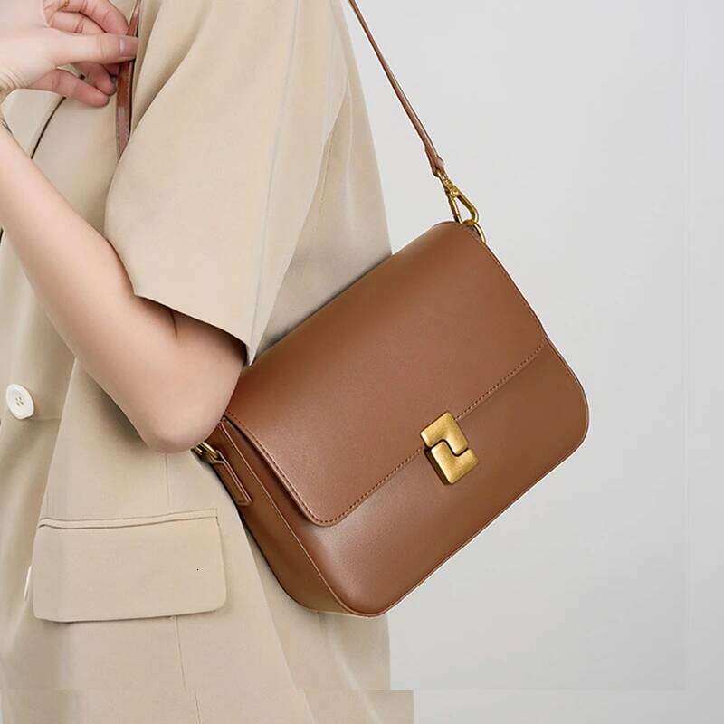 Burminsa Cowhide Genuine Leather Small Shoulder Crossbody Bags For Women 2025 Trend Designer Purse Square Ladies Handbags