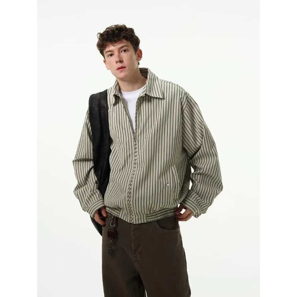 Autumn American Vintage Design Striped Jackets for Men long sleeve Zipper Lapel Loose Casual Bomber Jacket Mens Coat StreetwearXJ250621