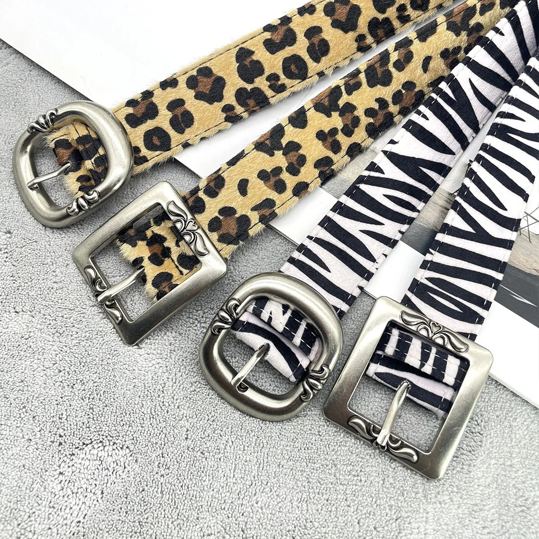 Punk Belts Vintage Engraved Buckle Leopard Print Beaded Sexy Belt Jeans Versatile Decorative Belt 250617