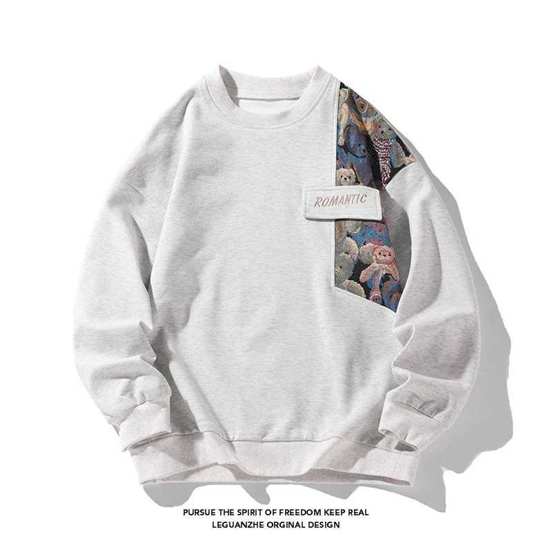 New Autumn Mens Pullover Sweatshirt Harajuku Embroidered Bear Pattern Loose Casual Round Neck Sweatshirts Unisex Fashion Clothing XJ250621