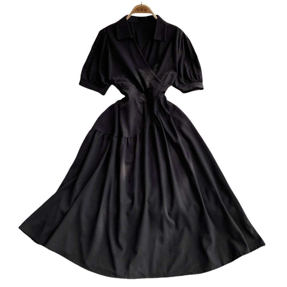 Long Dress Star Style Hepburn Inspired French Mid Length Waist Slimming Goddess A Line Dress Sexy Long Skirt