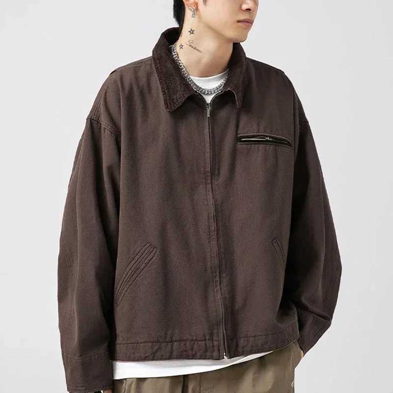 Spring Autumn Retro Distressed Washed Detroit Jacket for Mens New Japanese Loose Casual Fashion Patchwork Lapel Jacket XJ250621