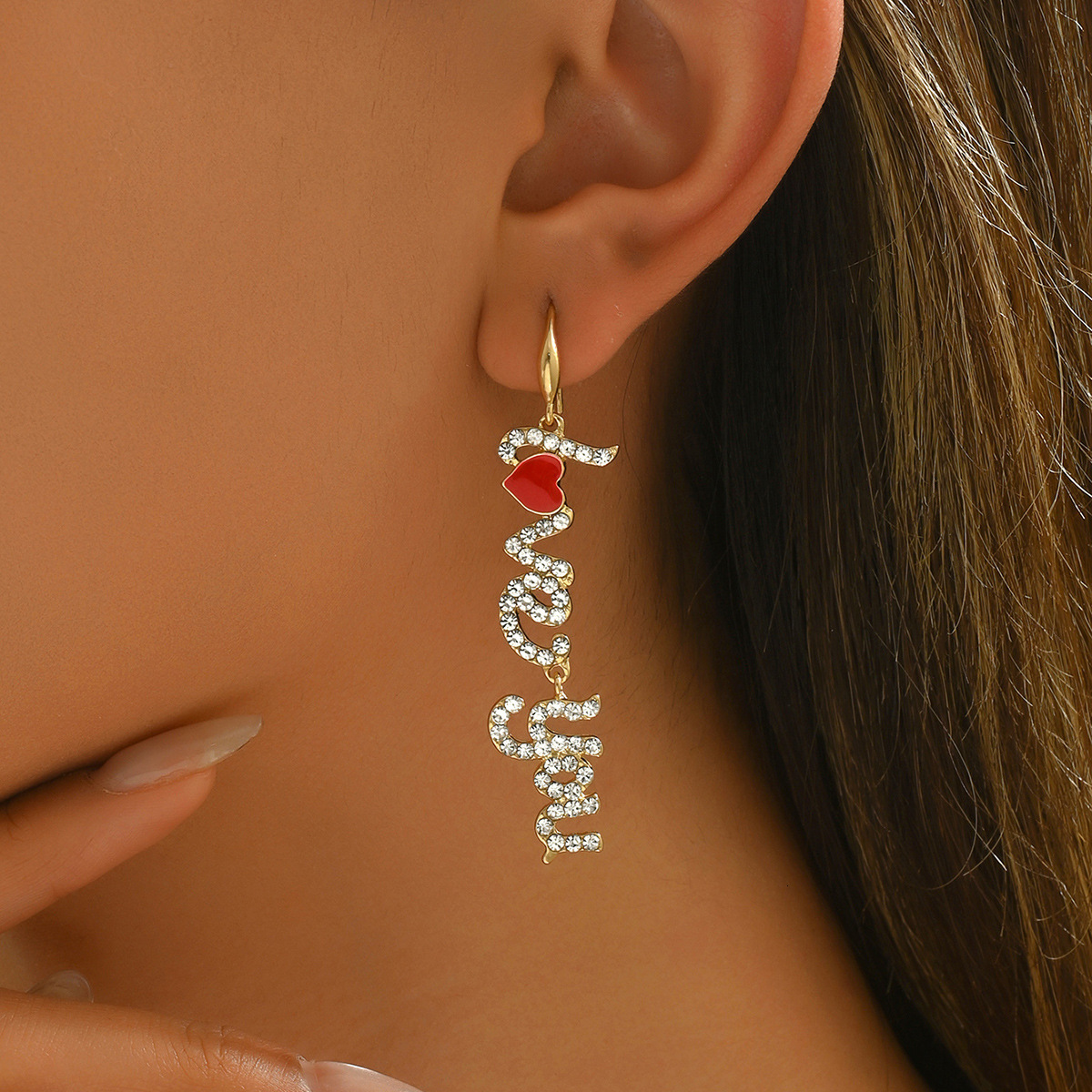 Trendy Women's With Unique English Letter Design, Oil Drop Studs, Versatile Heart-Shaped Earrings For Women