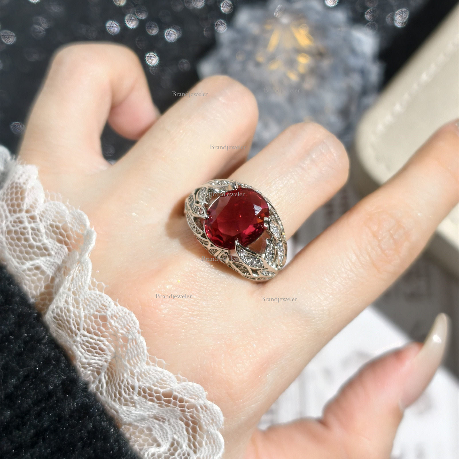 Designer Ladies' Necklace High-end Imitation Pigeon Egg Red Gemstone Free Delivery Inlaid Pendant For Women Light Luxury Open Ring And Earrings T