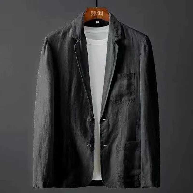 2025 Spring Autumn Men Blazer Jacket Solid Slim Casual Business Breathable Tops Cotton Linen Suit High Quality Coat Male Clothes XJ250621