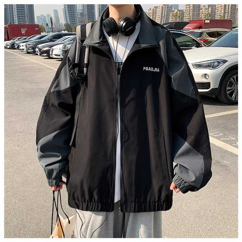 Mens Casual Jacket Contrasting Color Retro Streetwear Coat Zip Up Jacket Windbreaker Thin Sports Coats Outdoor Hiking Clothes XJ250621
