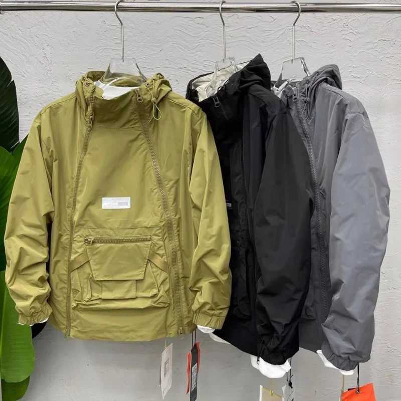 New Luxury Spring Autumn Mens Jacket Fashion Double Zip Hooded Outdoor Jacket Black Coat Pocket Sportswear XJ250621