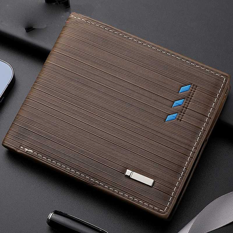 Business Mens Short Wallet Microfiber Synthetic Leather Short Wallets Men Stripe Male Purse Coin Pouch Multi-functional Cards Z250621