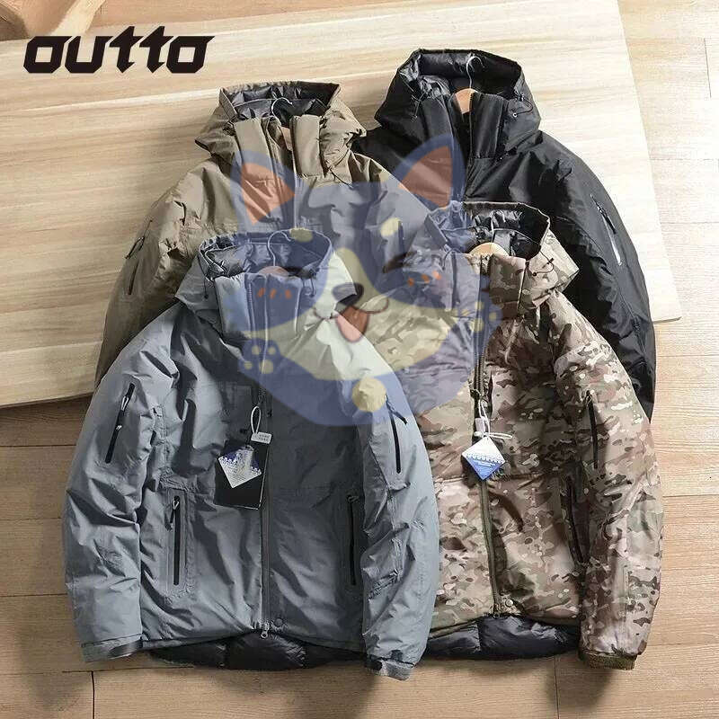 Outdoor Climbing Down Jacket Men Waterproof Windproof Warm Loose Hooded Thickened Cotton Coat Hiking Camping Hunting Jackets ebd