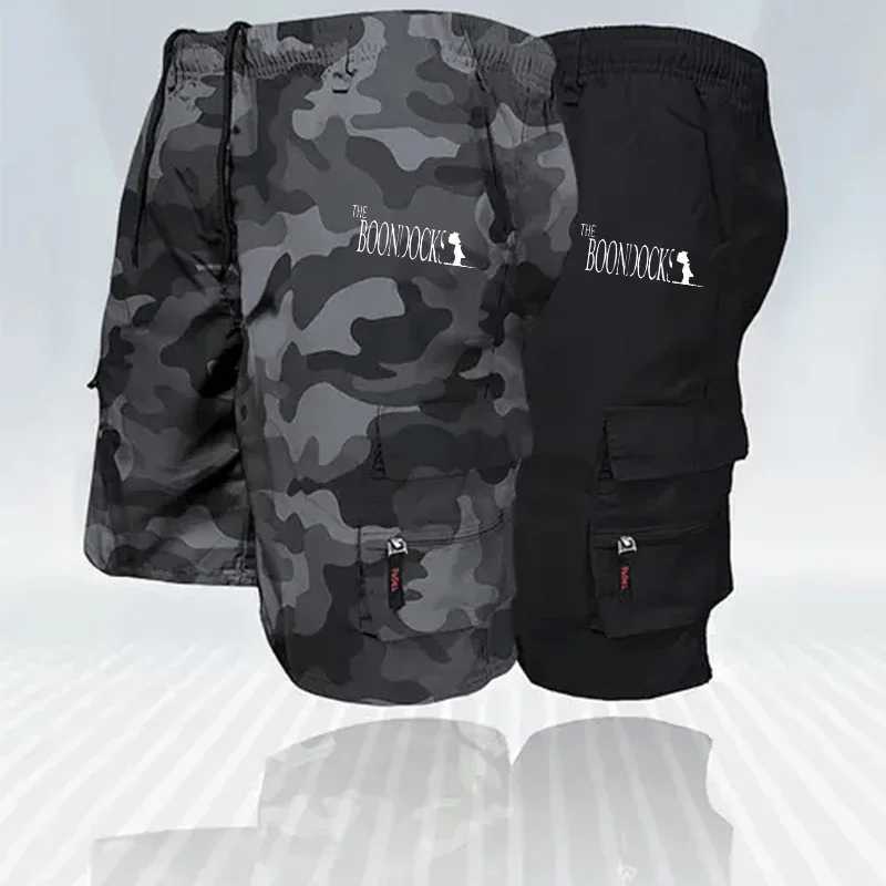 Mens Drawstring Cargo Shorts Camo Print Solid Black Khaki Multi Pocket Summer Casual Outdoor Utility Fabric Short Trousers W250621