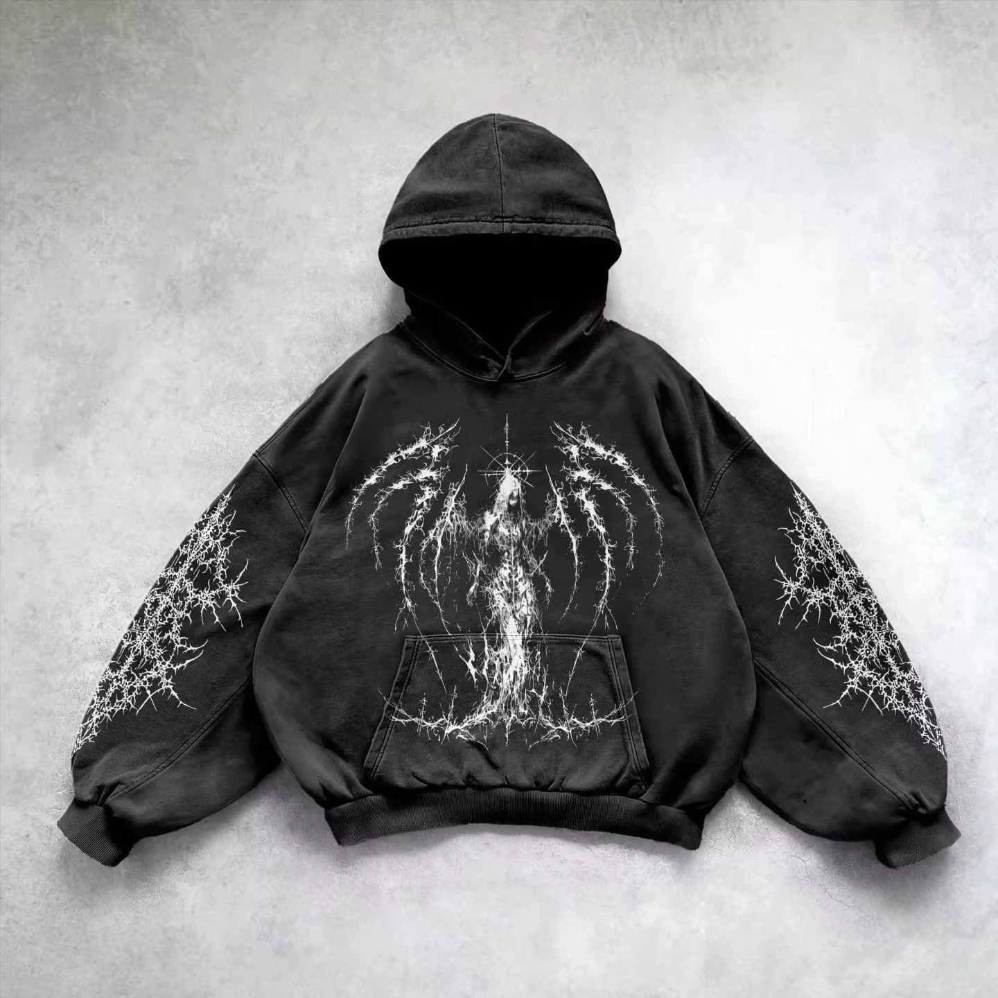 Retro Gothic Graphic Print Hip Hop Hoodie for Men Y2k Grunge Punk Casual Loose Pullover Women Streetwear Sweatshirt Hoodies XJ250621