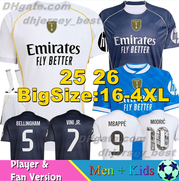 4XL 25 26 Madrids BELLINGHAM MBAPPE Soccer Jerseys VINI JR. RODRYGO 2025 2026 MODRIC Football Shirts VALVERDE ENDRICK LUCAS V. Goalkeeper Men Uniforms kids kits Set