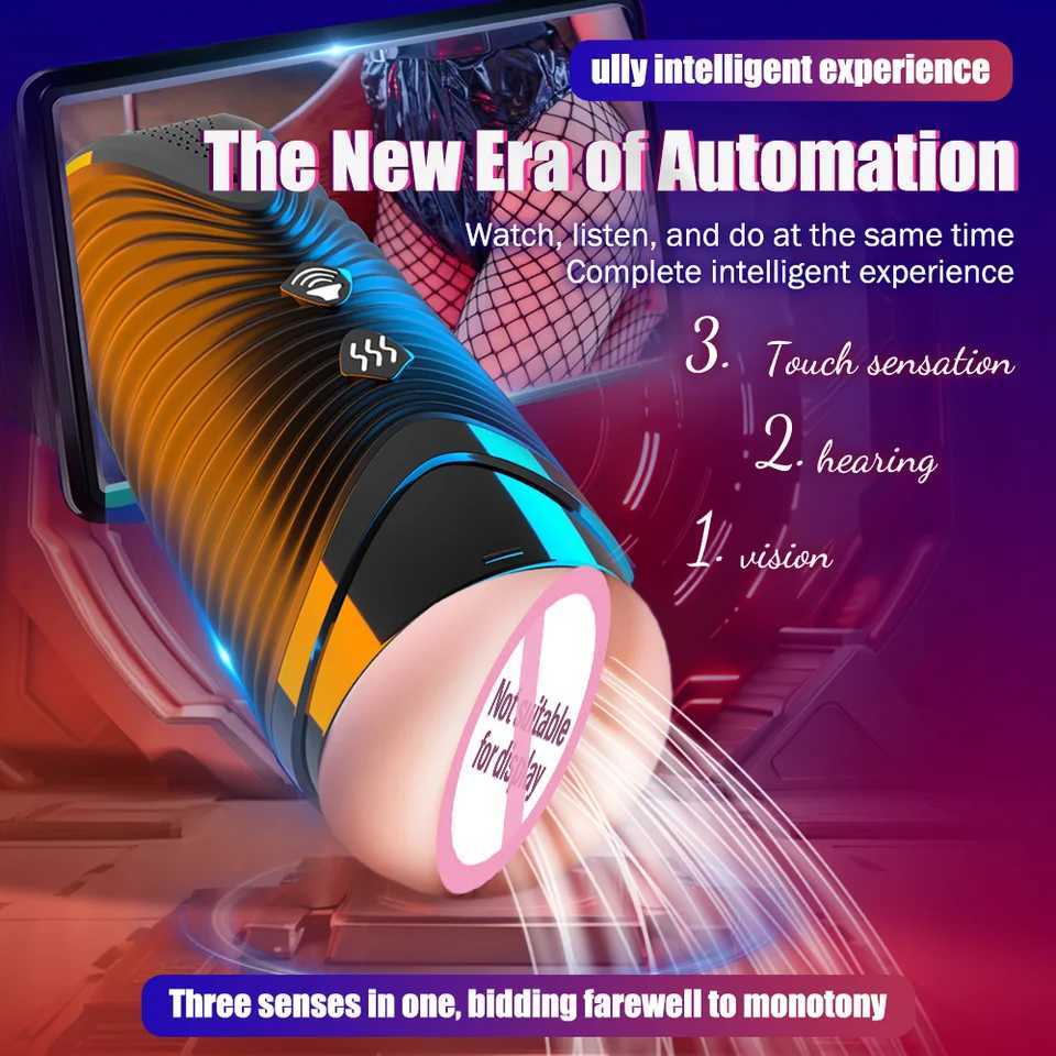 Automatic Pocket Pussy Male Masturbator Simulated Labia Vagina Intelligent Voice Penis Trainer Bracket Adult Sex Toy For Men W250621