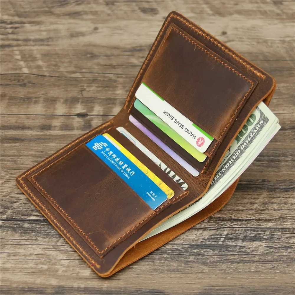 100% Genuine Leather Wallet Men Vintage Style Bifold Brown Wallet for Men Leather Genuine Z250621