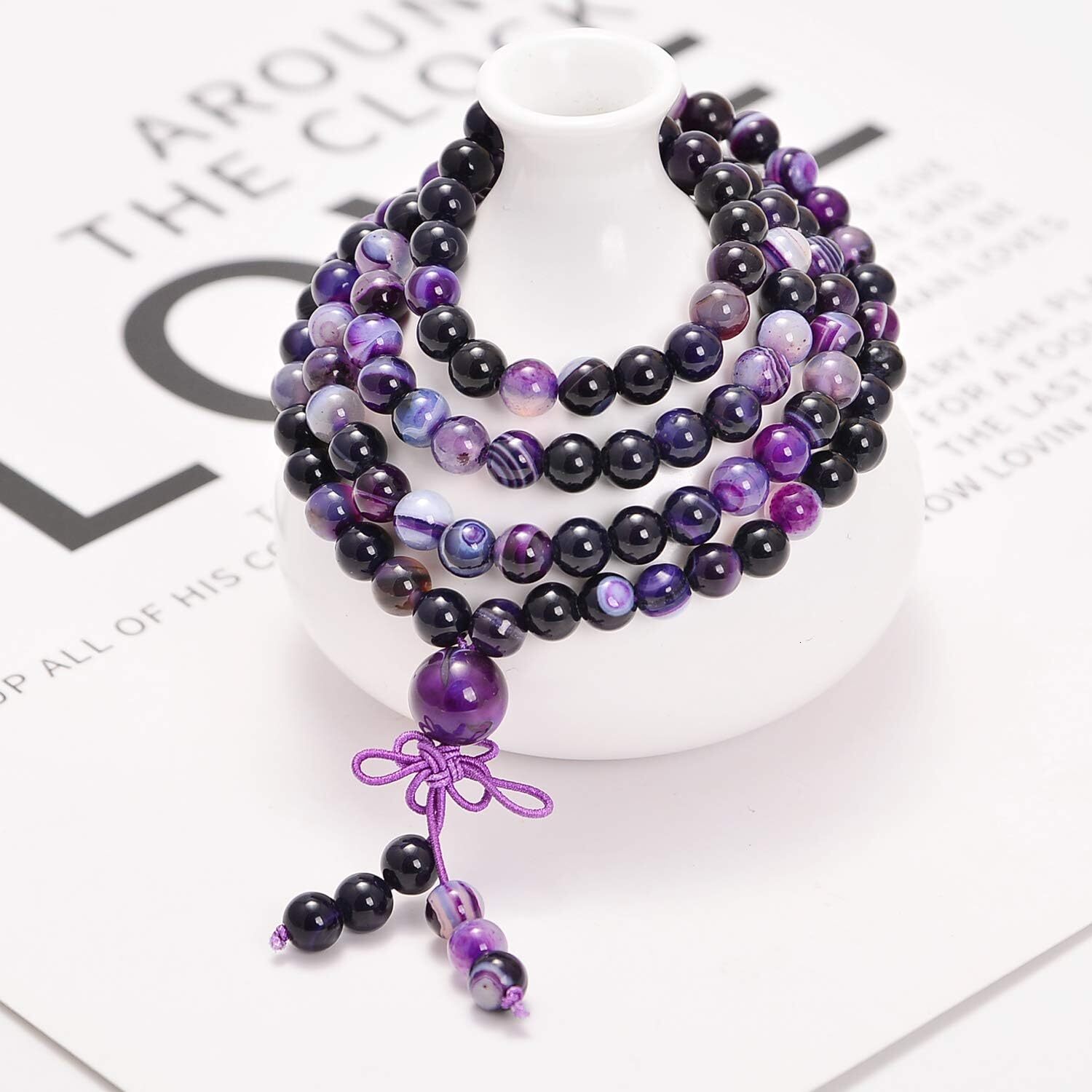 Attract Prosperity Beads 6mm Natural Healing Gemstones Buddhist Ward Off Evil Prayer Mala Stretchy Bracelet Necklace