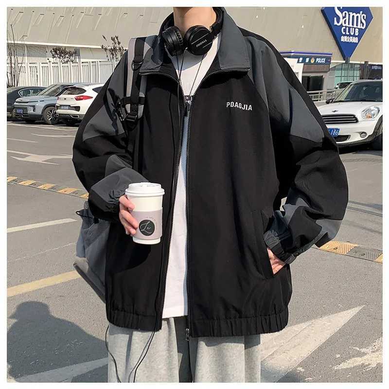 Mens Casual Jacket Contrasting Color Retro Streetwear Coat Zip Up Jacket Windbreaker Thin Sports Coats Outdoor Hiking Clothes XJ250621